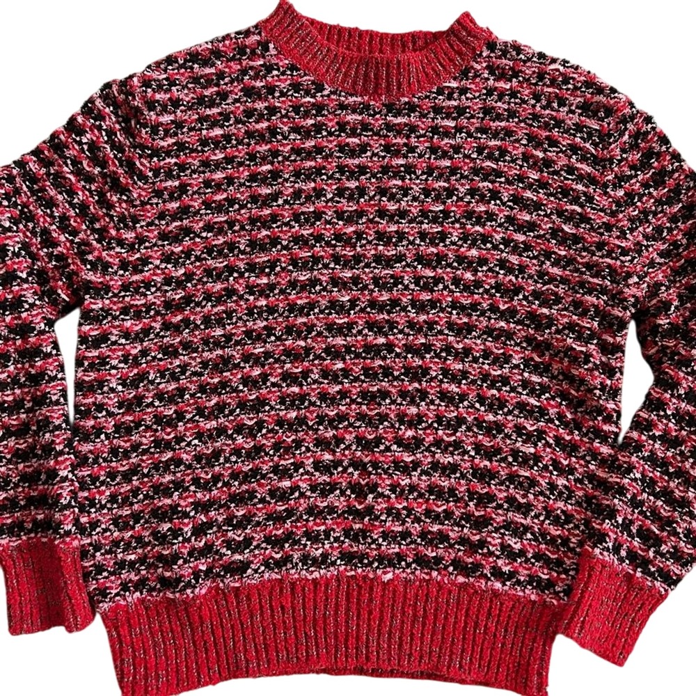 Ann Taylor Red and Black Women's Tweed Sweater Size XL